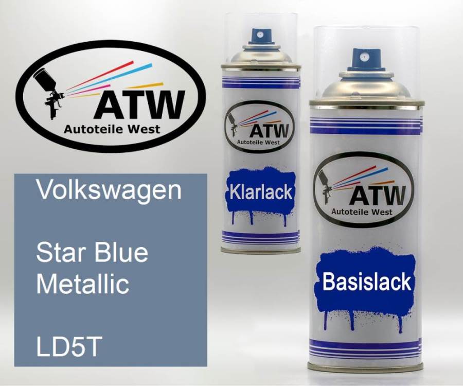 Volkswagen, Star Blue Metallic, LD5T: 400ml Sprühdose + 400ml Klarlack - Set, von ATW Autoteile West.